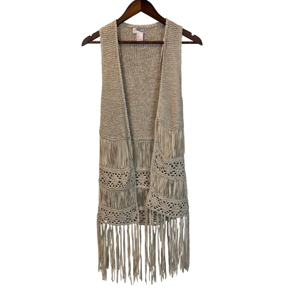 Love 21 by Forever 21 Boho Hippie Crochet Festival Fringe Open Knit Vest Size XS